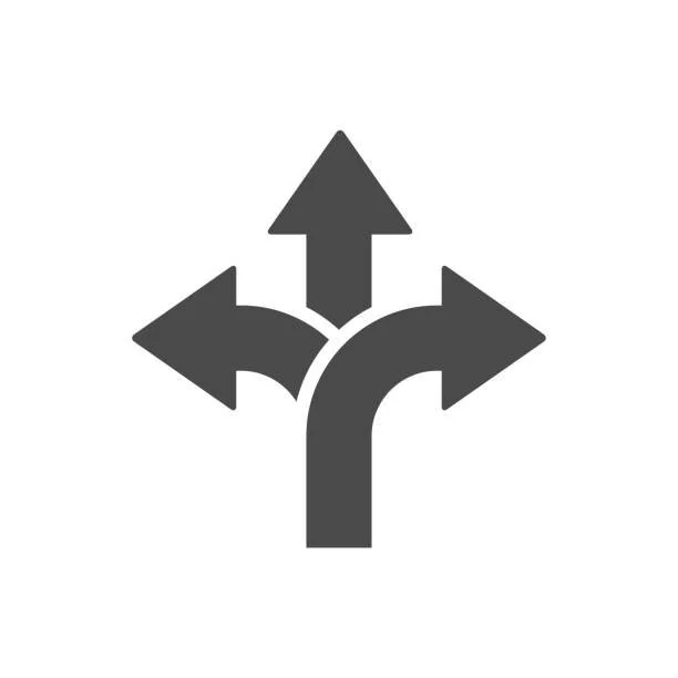 Icon of three arrows pointing left, straight, and right, representing options or directions.