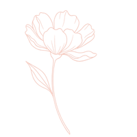 Outline drawing of a single flower with a stem, leaf, and petals.