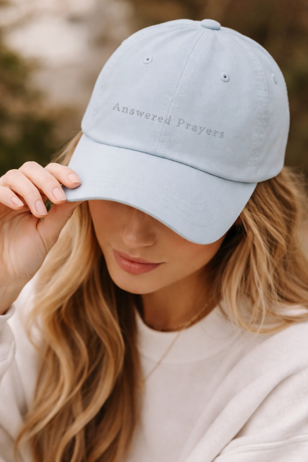 Answered Prayers Embroidered Hat | Psalm 91:1 | Powder Blue