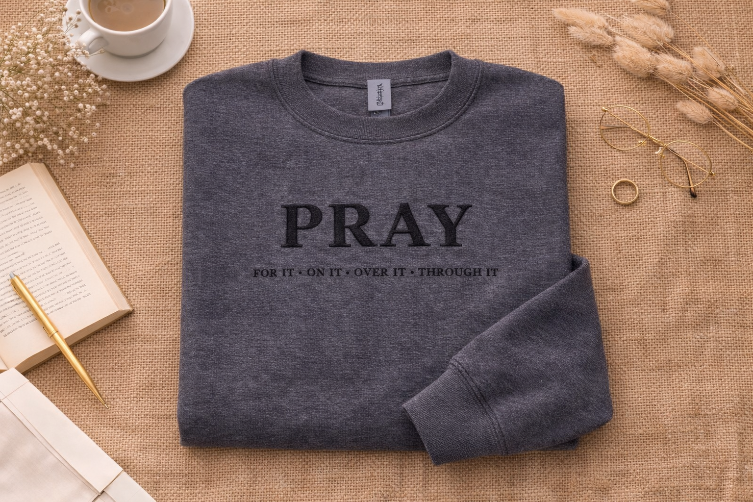 PRAY Embroidered Crewneck — Graphite Onyx