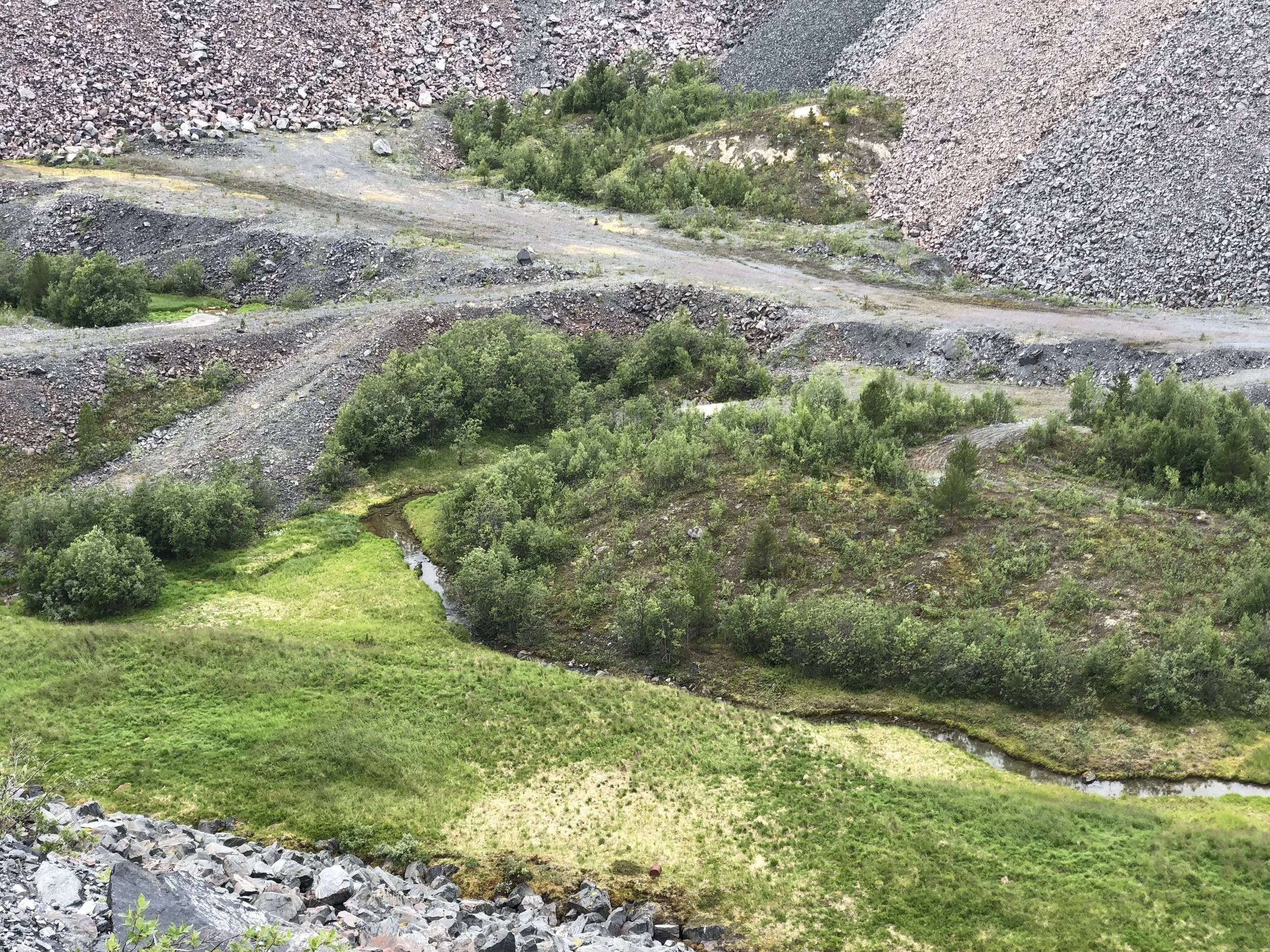 Det er litt grønt mellom gråbergtippene.