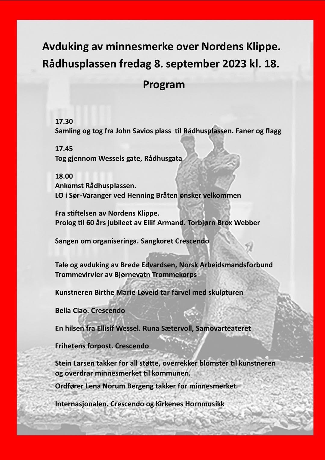 Program for avdukingen av minnesmerket 8. september 2023