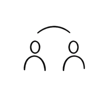 Dos iconos humanos conectados por una línea que representa una interacción o comunicación.
