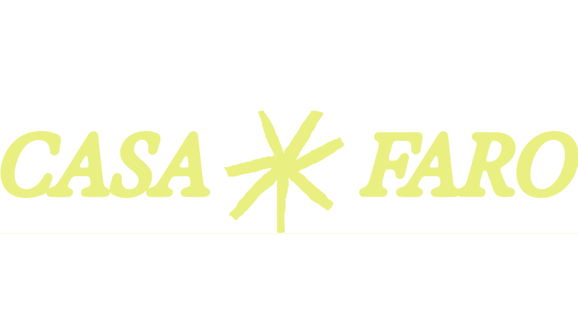 Logotipo de Casa Faro con letras en color verde claro y un símbolo en forma de estrella o sol en medio con rayos.