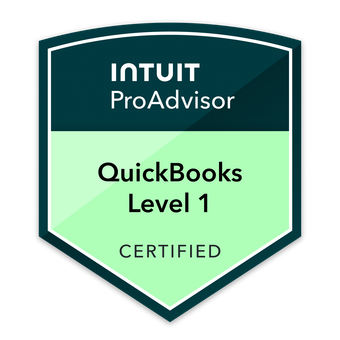 Certified QuickBooks Online ProAdvisor Level 1 badge for D.R. Bookkeeping LLC.