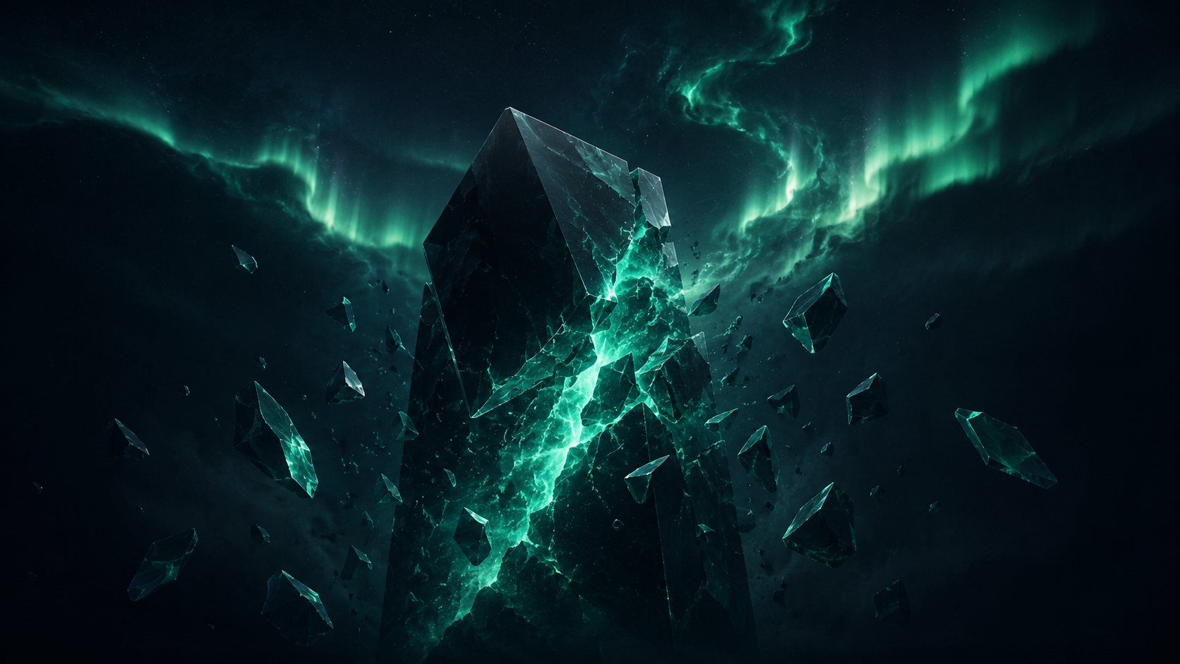 Fragmented Stele with northern lights