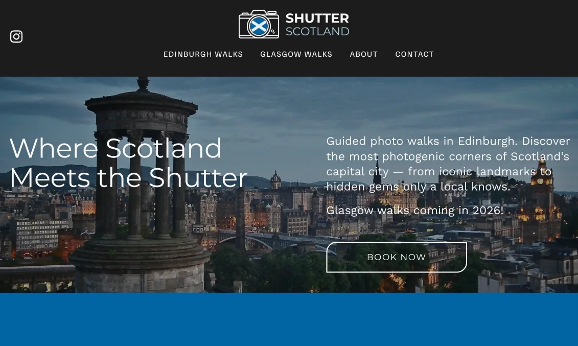 Shutter Scotland guided photography tours website and brand by Lantern Foundry.