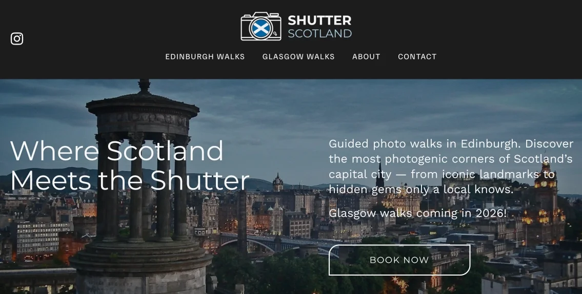 Shutter Scotland guided photography tours website and brand by Lantern Foundry.