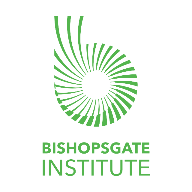 Green spiral logo with text reading "Bishopsgate Institute" below it.