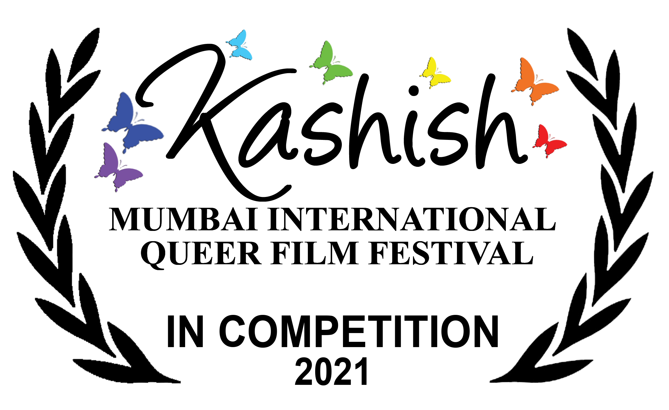 A logo with a black background and colorful elements, including a color gradient from blue to red, intricate lines, and some olive branches on the sides.