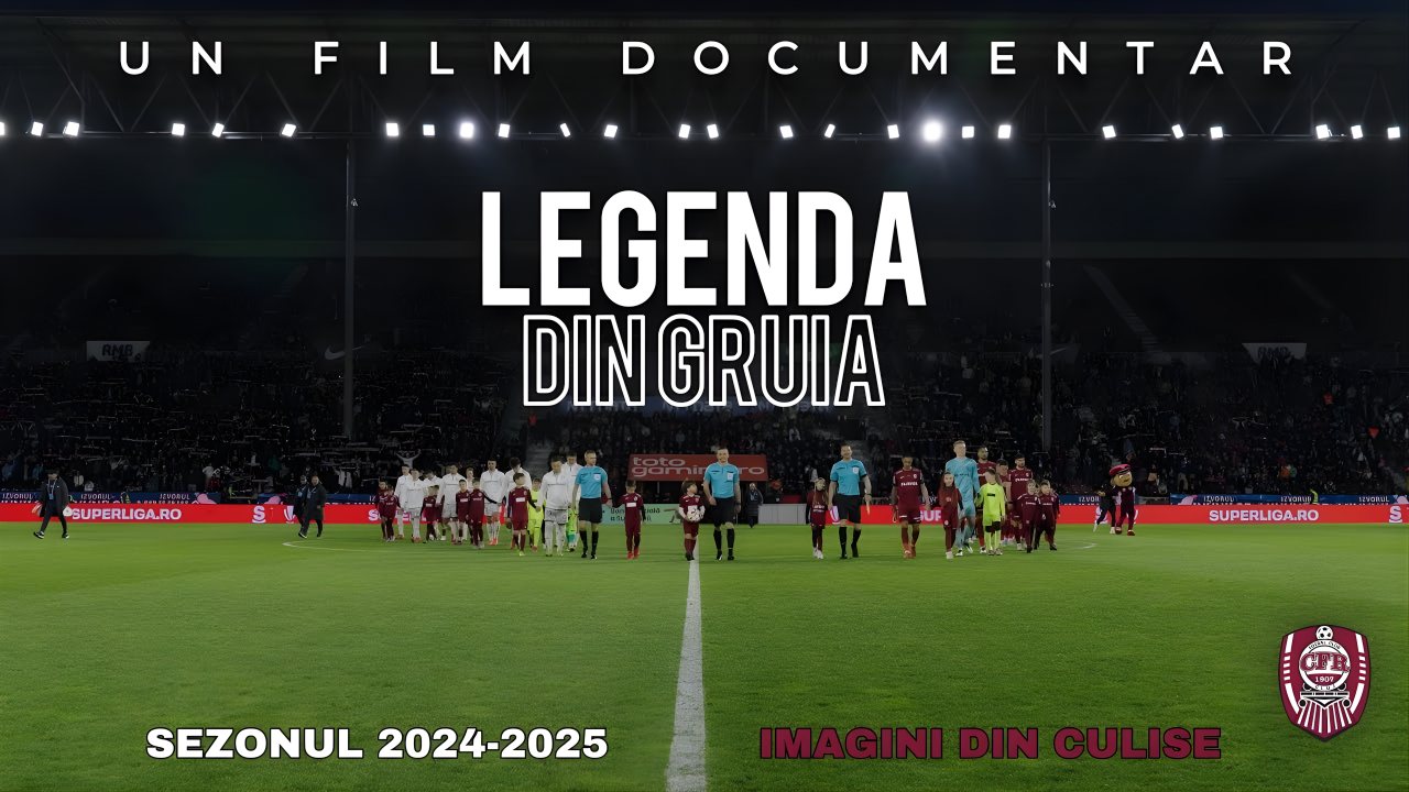 Cover page of a football documentary titled 'Legenda Dingruia,' showing soccer players in the center of a stadium, with the title and season 2024-2025 marked, and a logo in the bottom right corner.