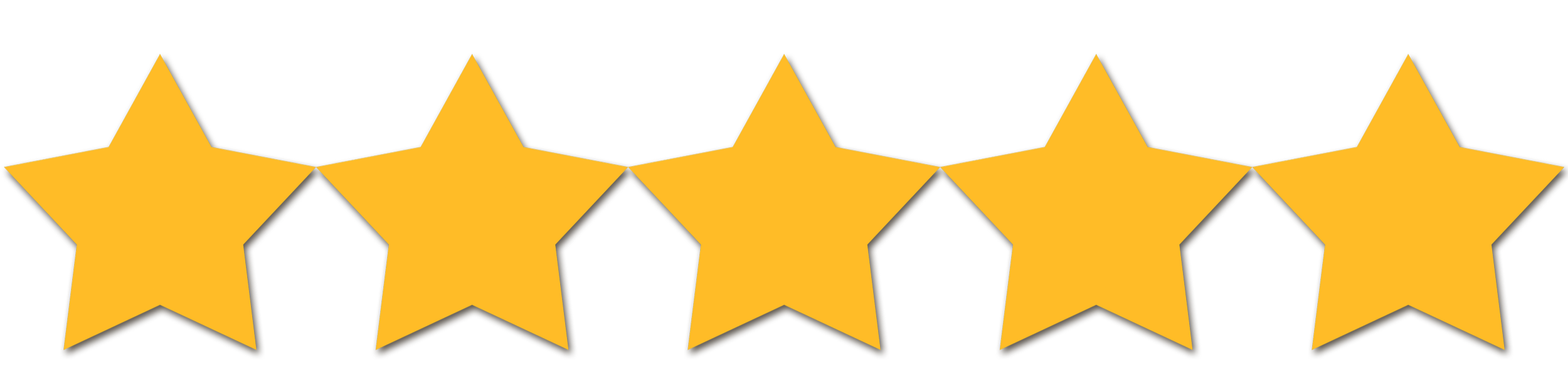 Five gold star ratings on a black background.