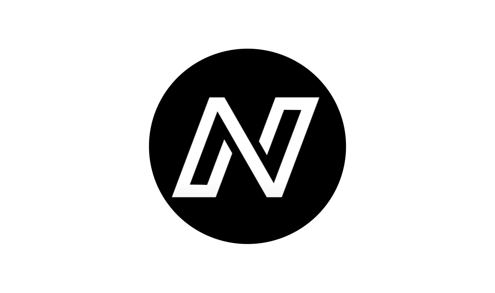 Black background with a white stylized logo in the center, resembling the letters 'N' and 'V' intertwined.