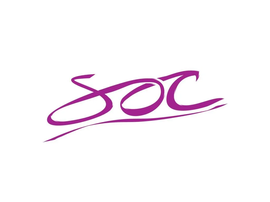 Stylized purple logo with the text "SOC" written in cursive on a white background.