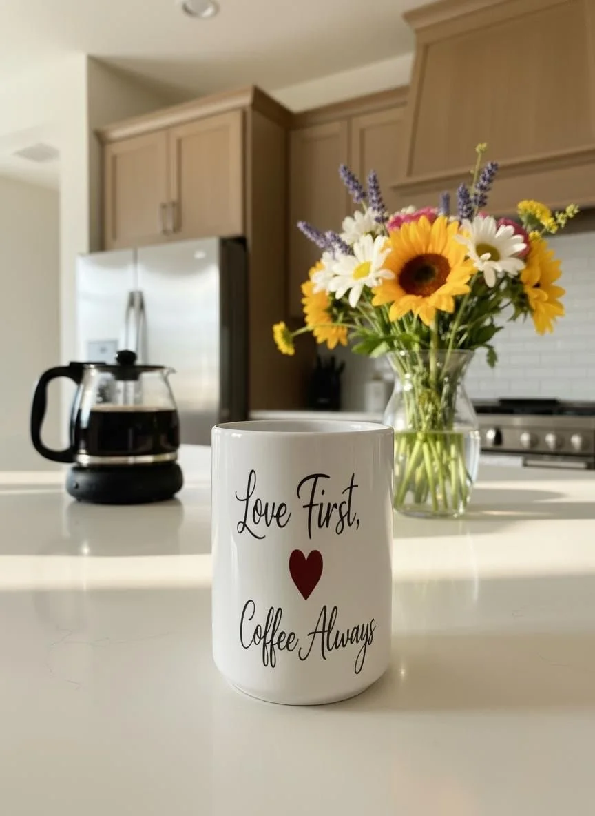 Love First Coffee Always Mug 15oz | Romantic Coffee Lover Gift | Minimal Valentine Mug