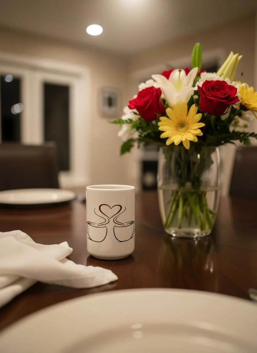 Two Mugs One Heart Mug 15oz | Minimal Coffee Love Illustration | Romantic Gift