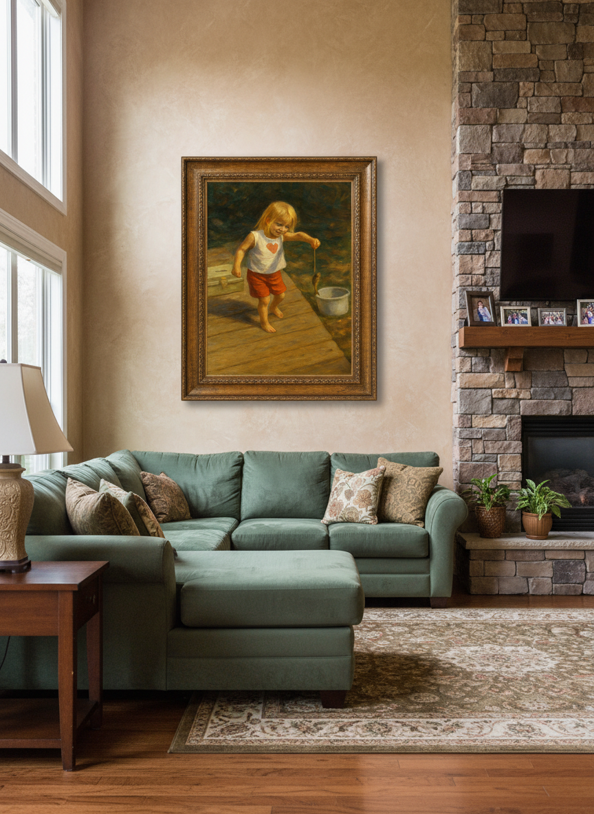 Beaming Little Fishergirl Oil painting- Printable Wall Art Digital Download