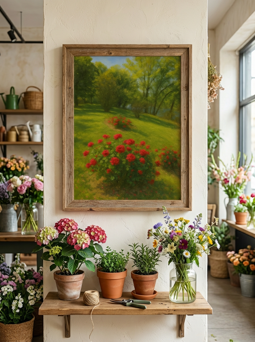 Rose Garden Oil Painting Digital Print – Impressionist Art