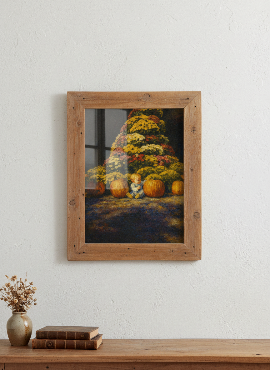 Harvest Baby with Pumpkins Oil Painting | Autumn Nursery Wall Art | Fall Floral Decor | Digital Download