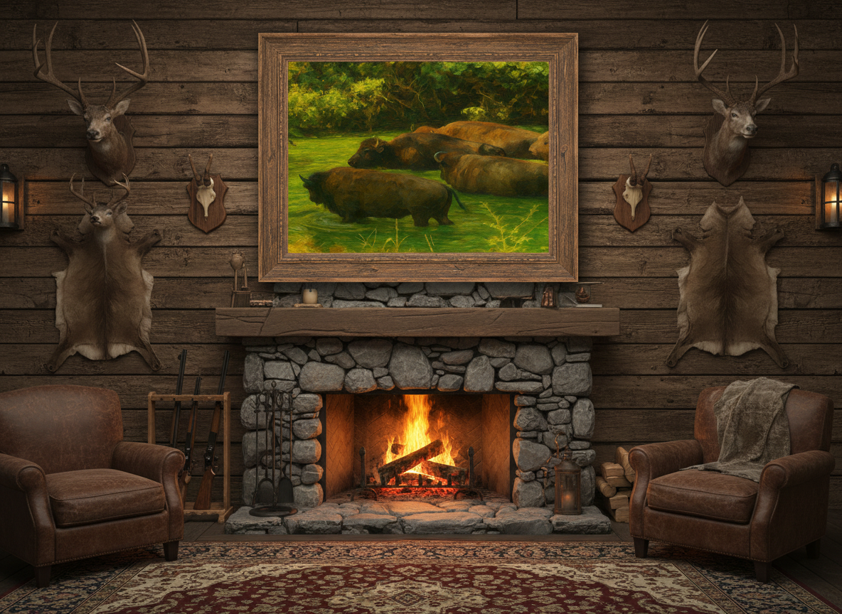 Resting Bisons oil Painting | Kentucky Wildlife Pasture Art | Rustic Farmhouse Decor | Digital Download