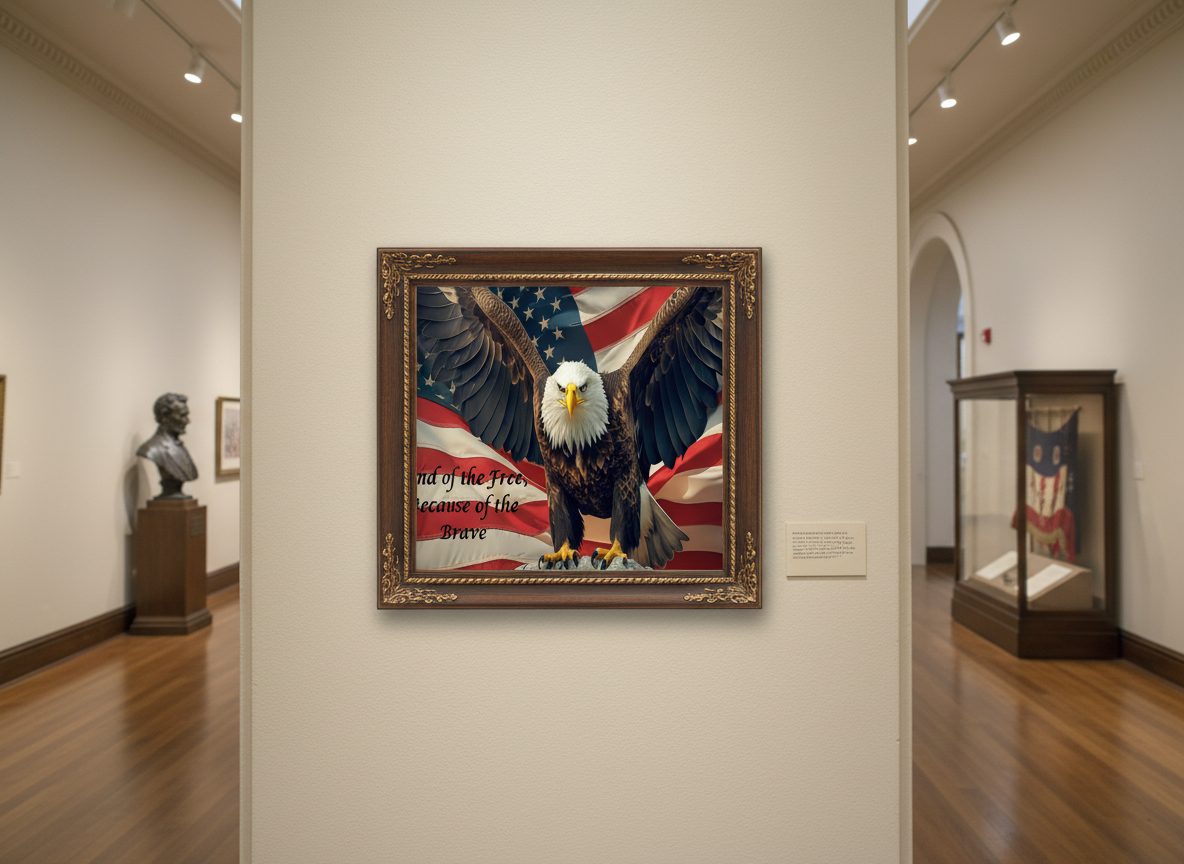 Land of the Free – Because of the Brave Patriotic Eagle & American Flag Wall Art Digital Download