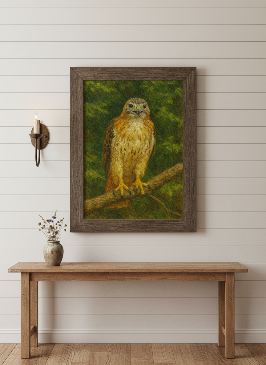 Hawk on Branch Painting | Kentucky Wildlife Wall Art | Rustic Nature Decor | Digital Download