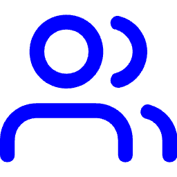 Simple icon of a person's head and shoulders with a speech bubble, in blue.