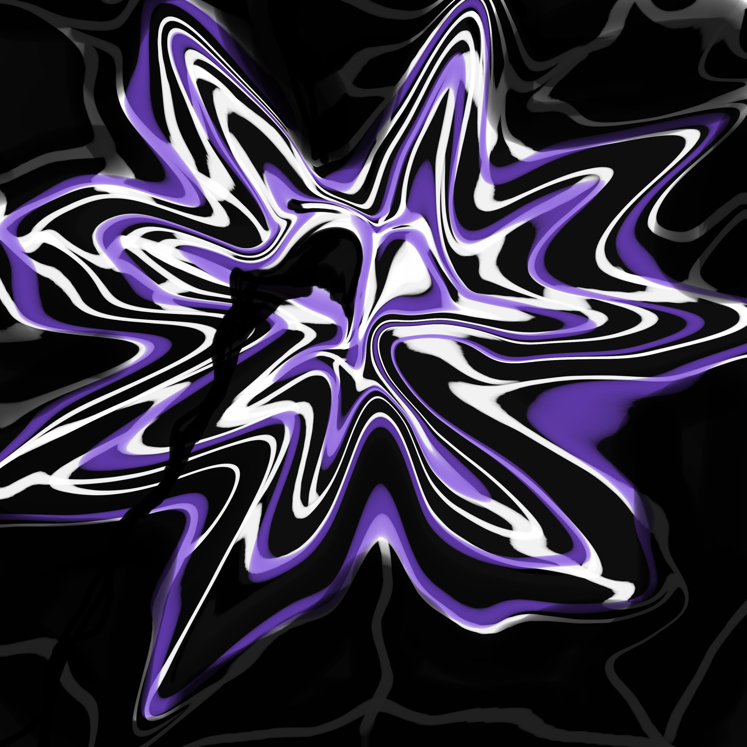 Abstract digital art with black, white, and purple swirling lines and curves.