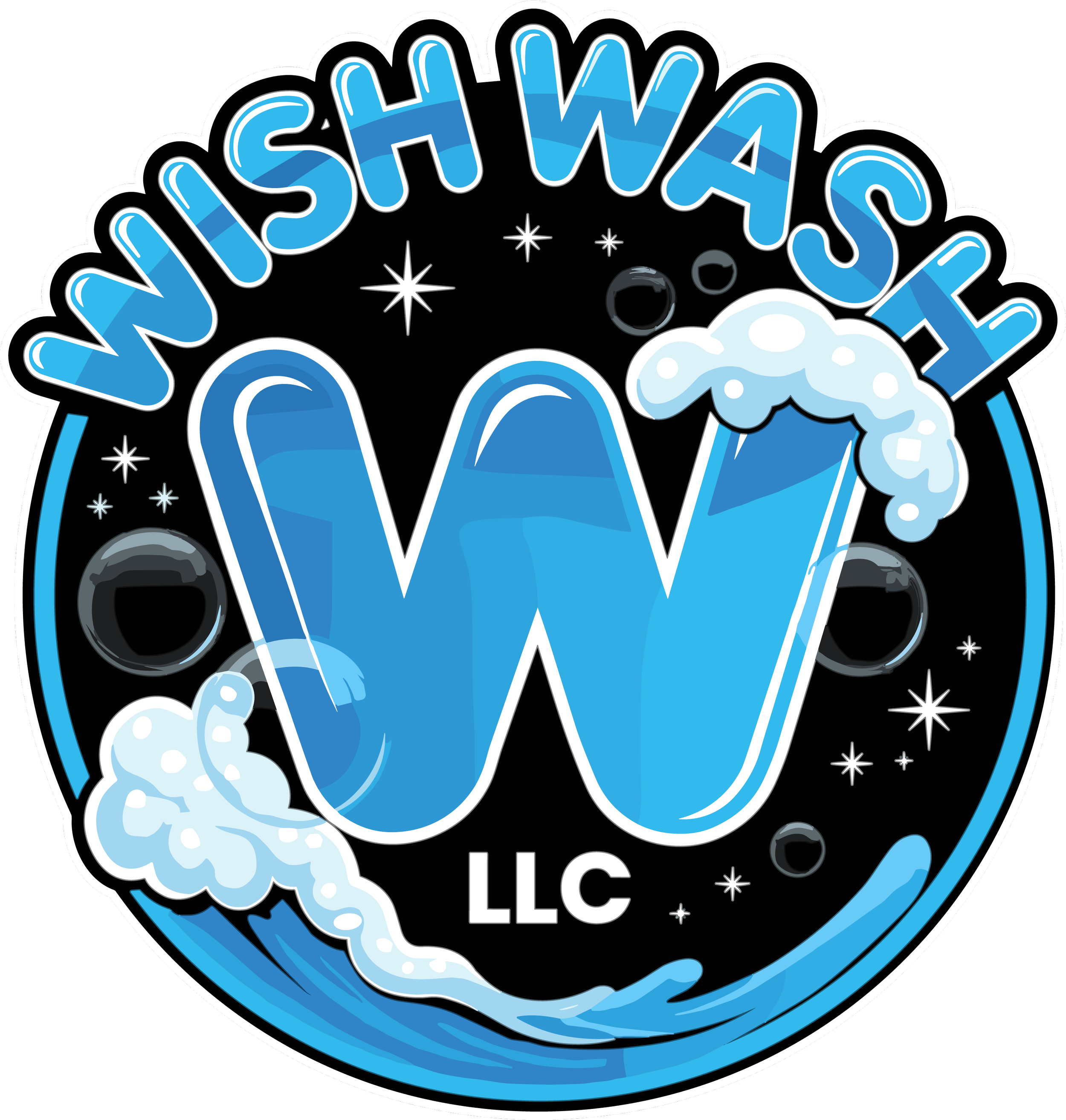 Logo for WISHWA LLC with stylized blue and white icy lettering, snowflakes, and icy accents.