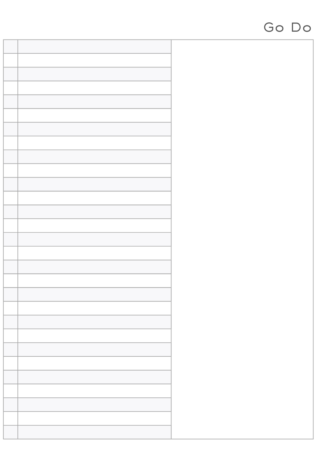 A blank planner page with columns for appointments and tasks, titled 'Go Do' at the top.