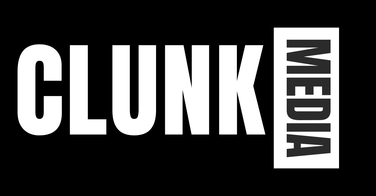 Logo for Clunk Media with bold white text on a black background and 'MEDIA' in black text on a white vertical rectangle.