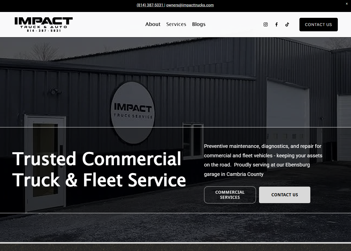 Website homepage for Impact Truck & Auto