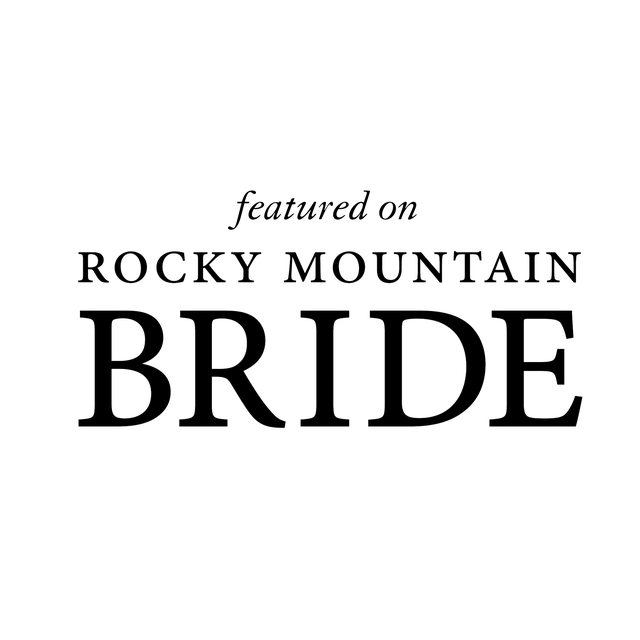 Black logo for 'Rocky Mountain Bride' with a mountain graphic at the top.