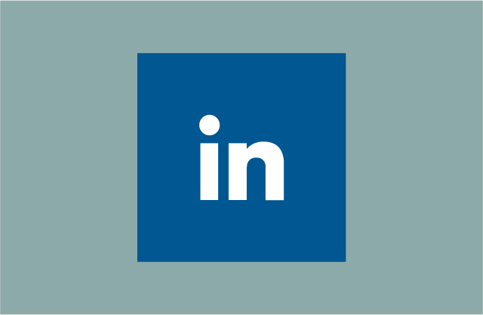 LinkedIn logo with a blue square and white 'in' text on a gray background.