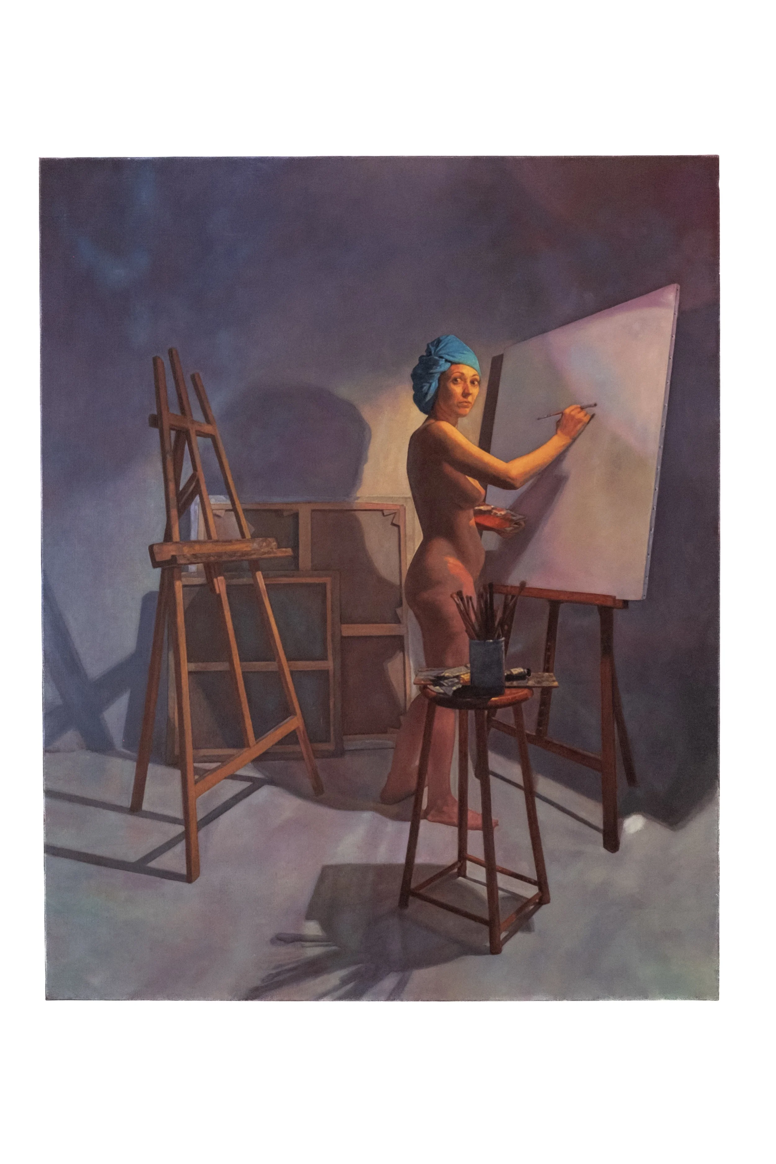 Modèle peignant, 2024, Oil on canvas, 81 X 65 cm