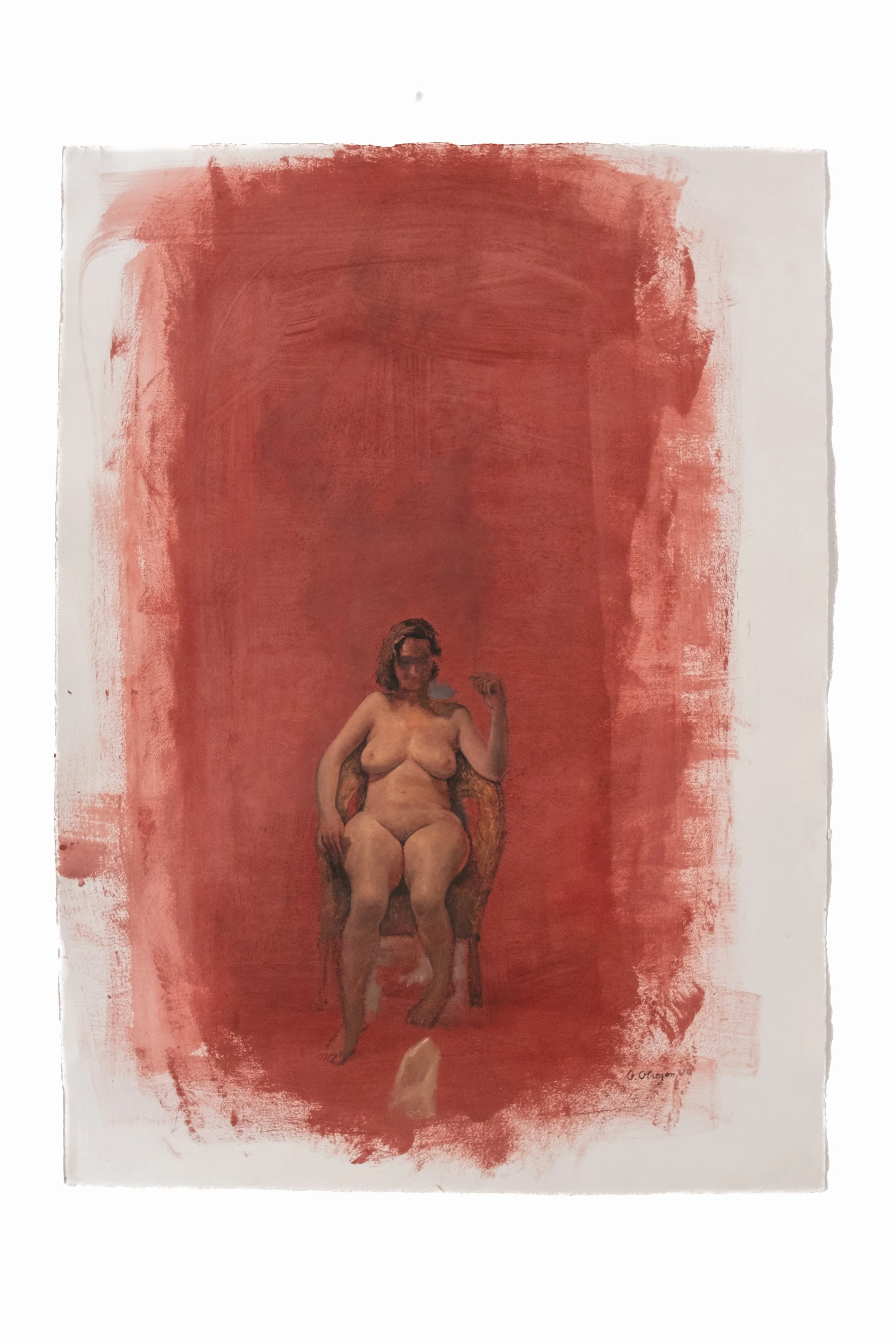 Nu assis II, 2020, Acrylic, oil on paper, 107 X 77 cm