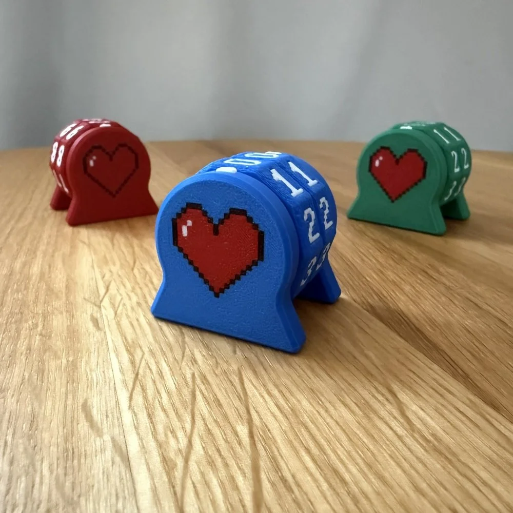 3D Tisk - počítadlo životů s pixelovaným vzorem