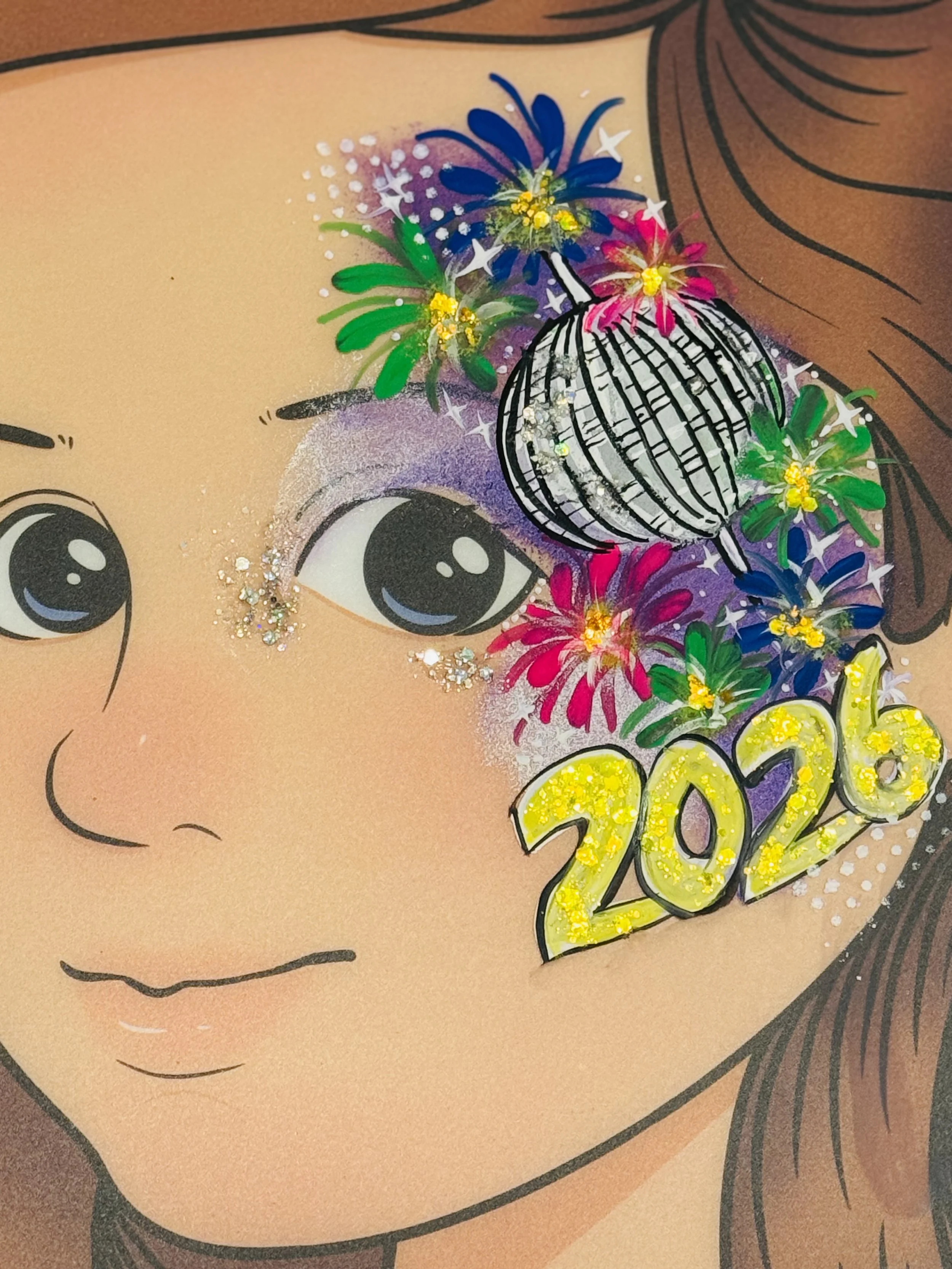 New Year's Eve face paint design for Sacramento holiday parties!