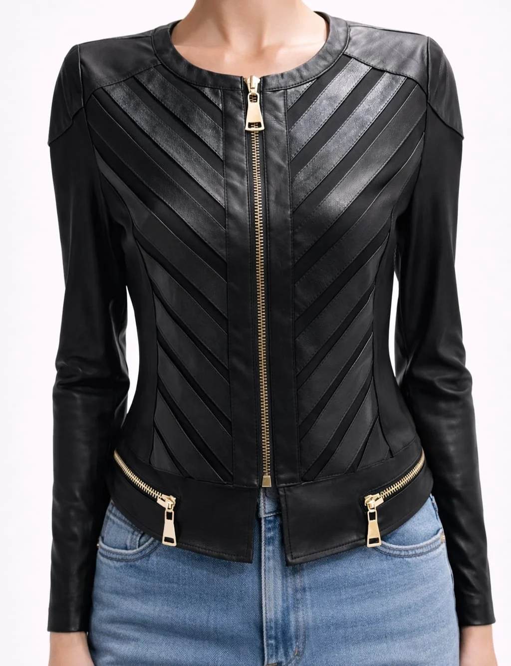 Night Viper, Ausgefallene Lederjacke mit Streifen, Italian Designers, Frontansicht.jpeg
