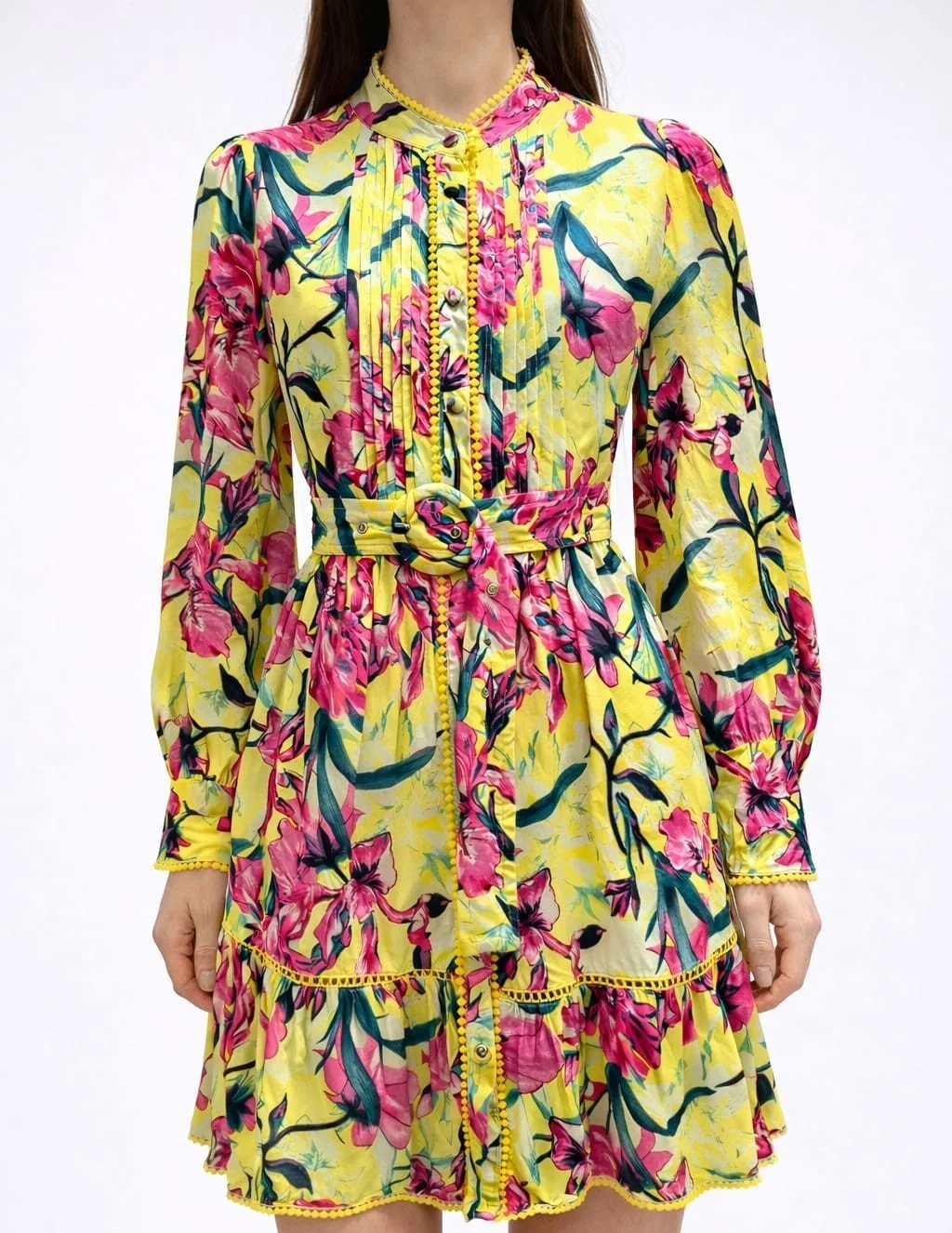 Honeygarden, gelbes Kleid mit Blumenmuster, Italian Designers, Frontansicht.jpeg