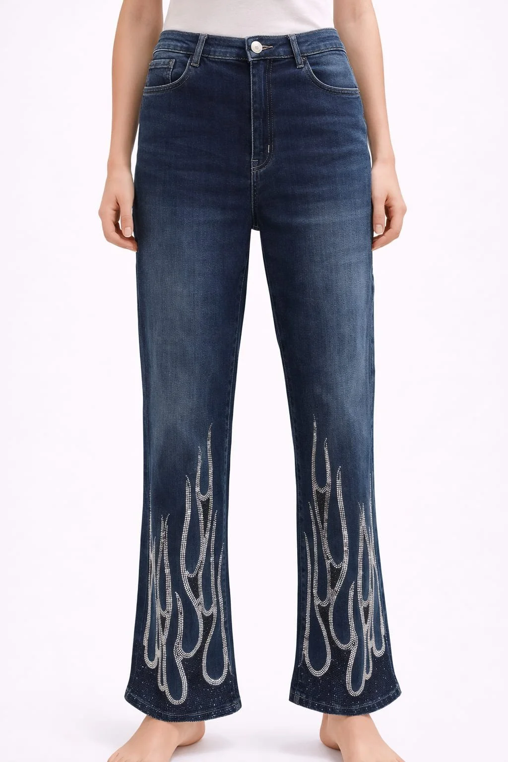 Silver Blaze, Dunkle Denimjeans mit Kunststeinen, Italian Designers, Frontansicht.jpeg