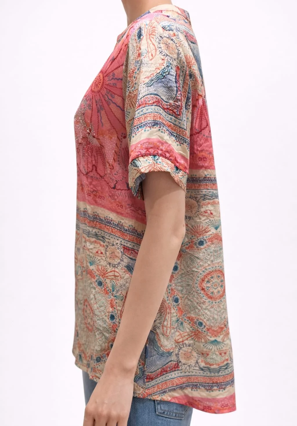 Gem Relic, Bunte Bluse mit Funkelsteinen, Italian Designers, Seitenansicht.jpeg