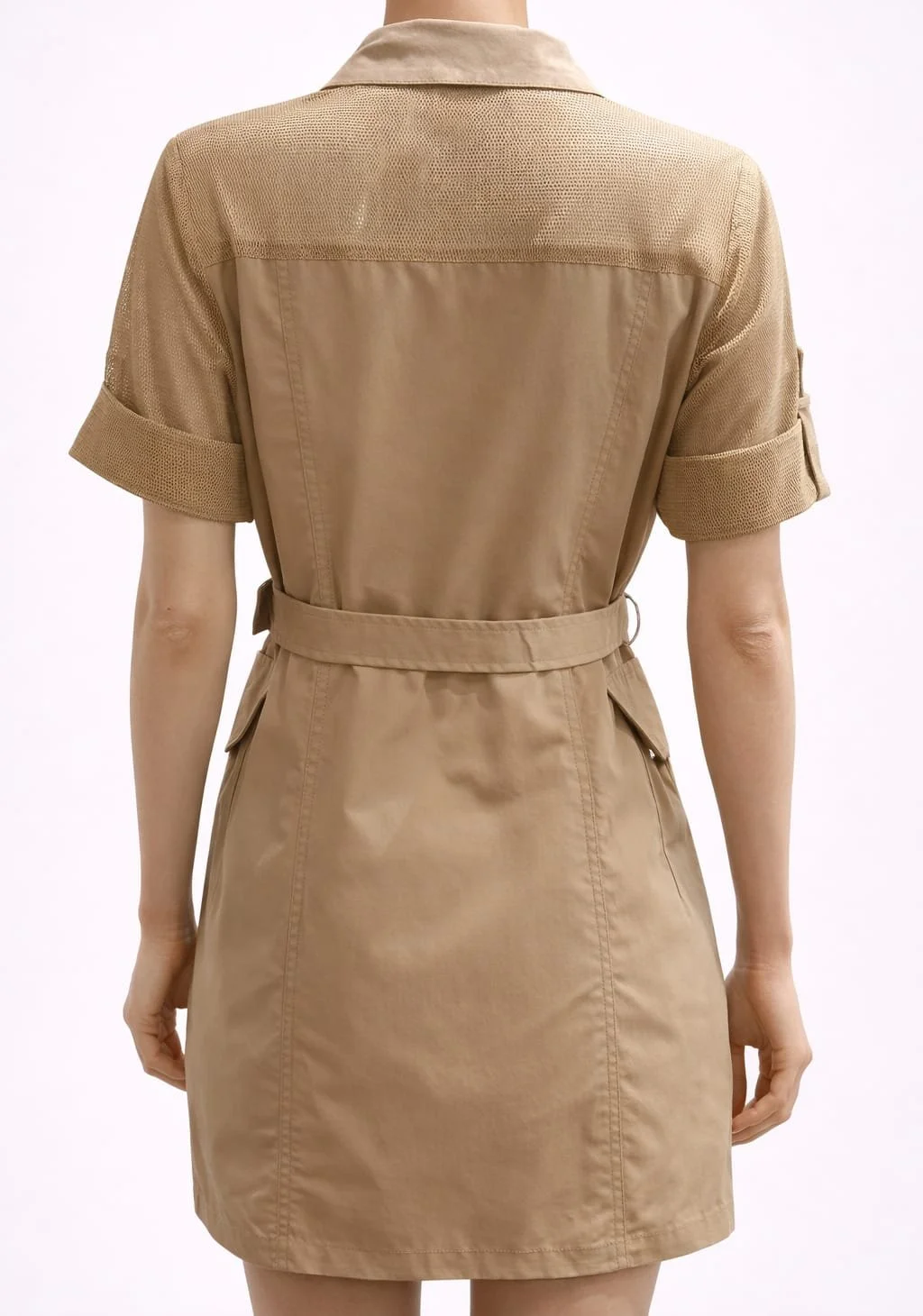 Sahara Trace, Erdfarbenes Damen Safarikleid, Italian Designers, Rückansicht.jpeg