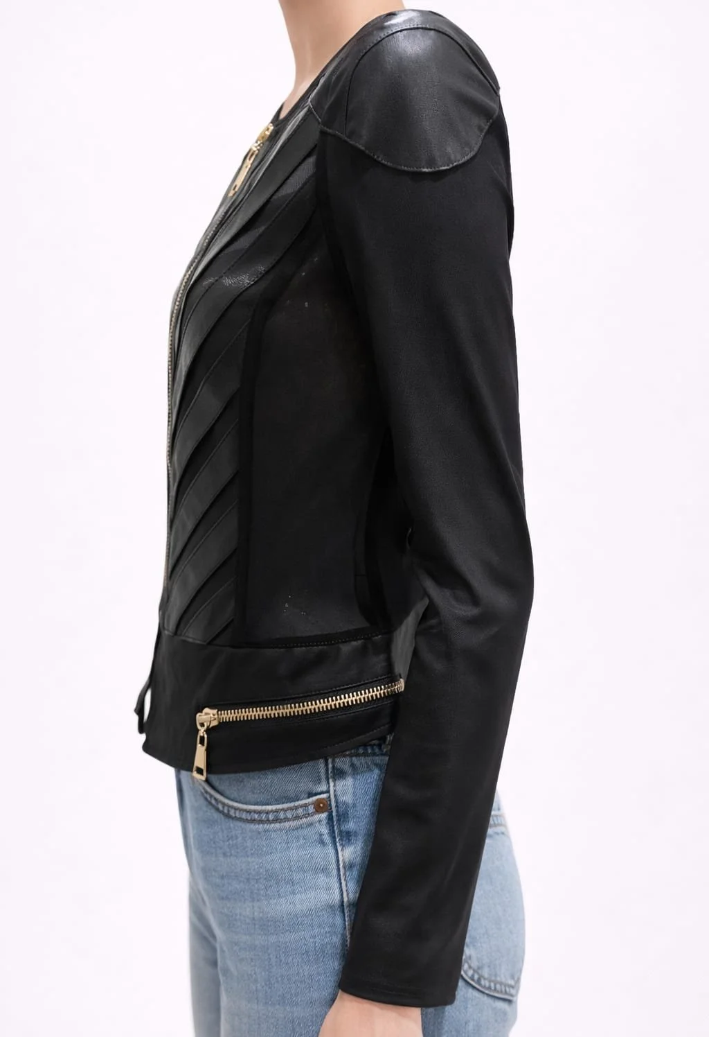 Night Viper, Ausgefallene Lederjacke mit Streifen, Italian Designers, Seitenansicht.jpeg