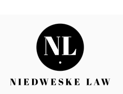 Logo with black circle containing white letters 'NL', and the text 'Niedweske Law' below.