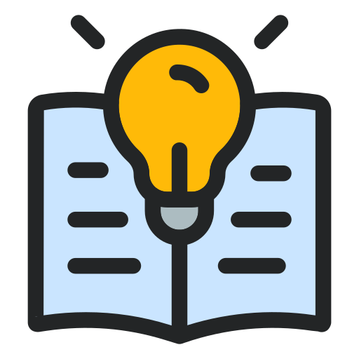 Illustration of a light bulb above an open book, symbolizing ideas and knowledge.