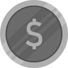 Gray coin with a dollar sign in the center