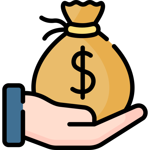 Illustration of a hand holding a money bag with a dollar sign.