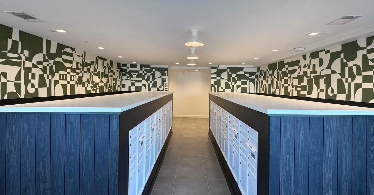 Scandinavian inspired  mural in collaboration with @hutch_contract done at @theoslokc mailroom ! 

Had so much fun with project, thank you @nickhuffoma for allowing me to part of this gorgeous building!!

Approximately 280 Square feet of painting ⭐️ 