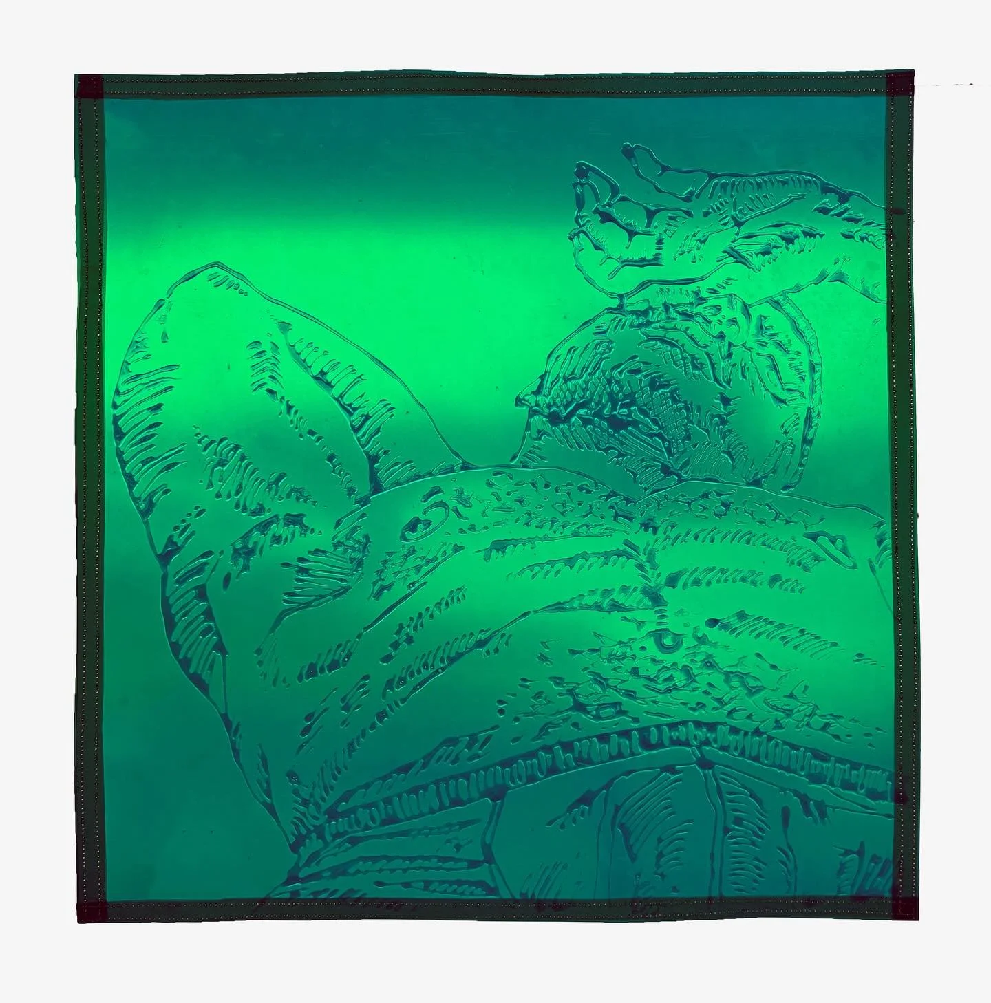 New work for the 2025 Flatfile show opening 6.20.2055 @artspace_kcai 

&ldquo;In the end he was never going to save me&rdquo; 
Gel medium on colored gel sheet
16x16 In 
2025